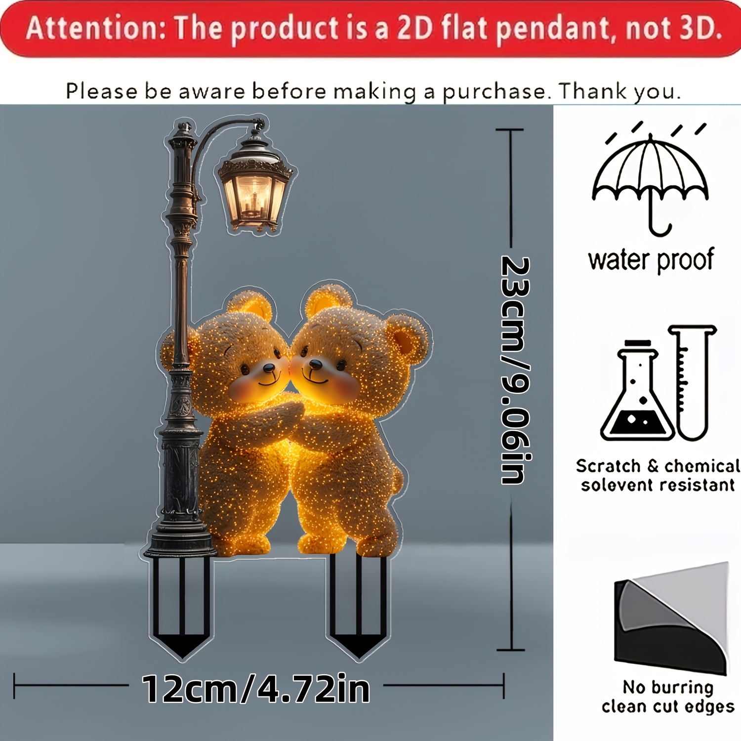 E-shop 2D Flach, 1 Stück Niedlicher Teddybär Gartendekoration - Leuchtender Umarmungsstil , Kein benötigt, Inklusive Schritt-für-Schritt-Anleitung für