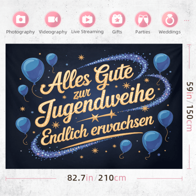 TEMU 2D-Flach, . Deutscher Firmungsbanner-Hintergrund, geeignet für Jugendweihe-Party, Sternenhimmel-Firmungsthema mit deutschem Text, langlebige