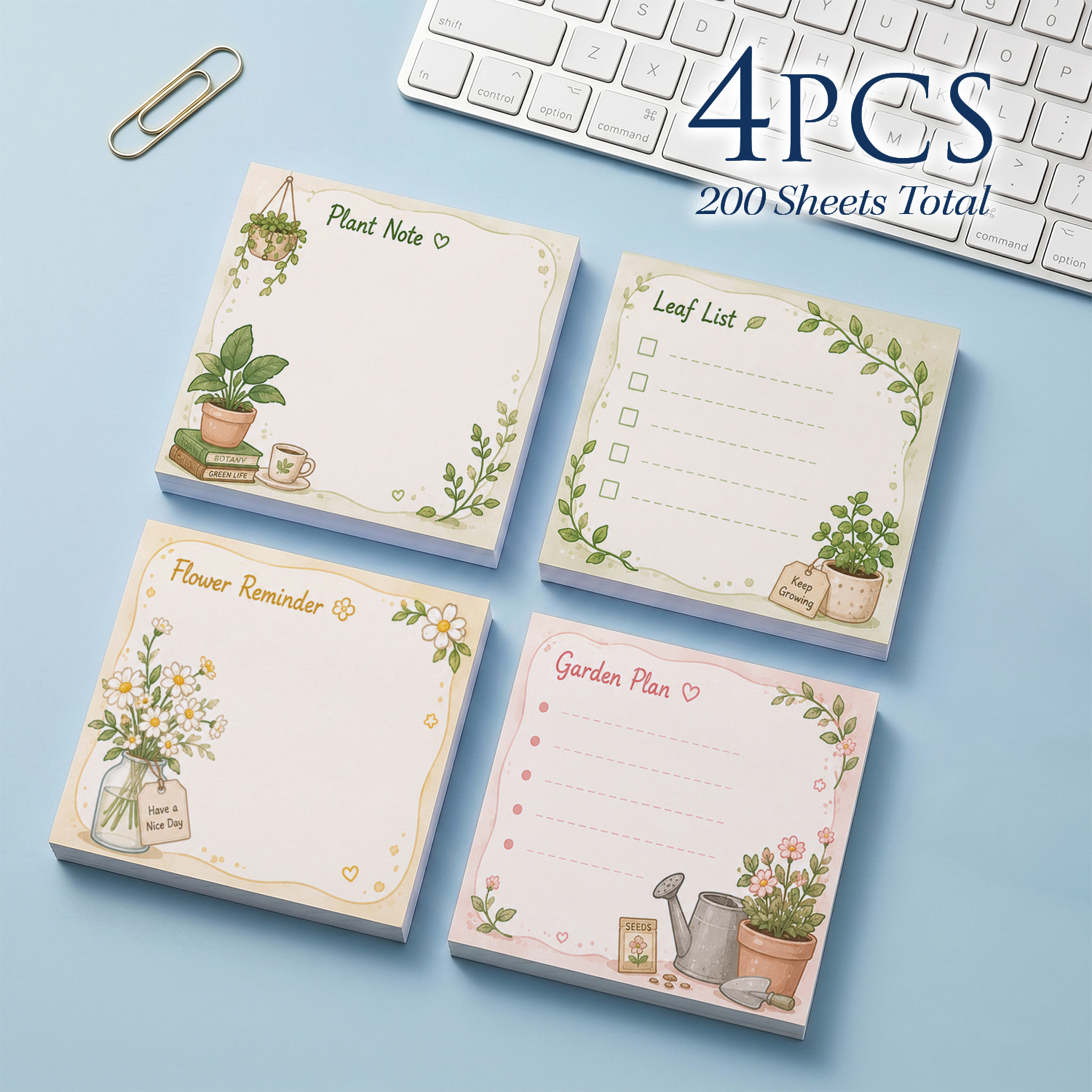 TEMU 4pcs 200 Sheets Total Plant Sticky Notes, 75x75mm 3x3 Inch, Leaf List Garden Reminder Memo Pads, Self-adhesive Notes For Office School Home