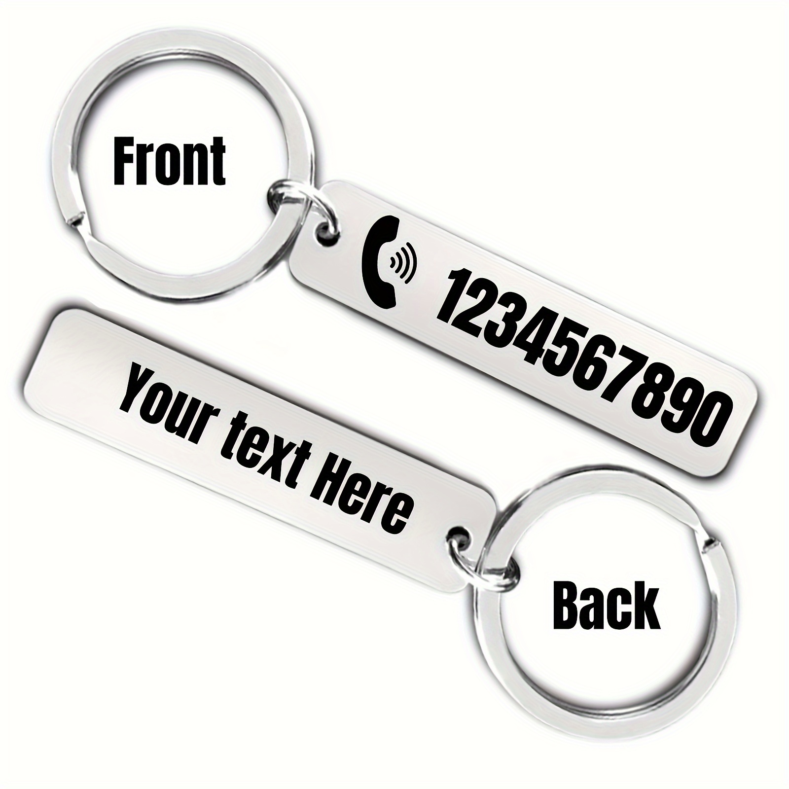 item picture 2 pack personalized stainless steel keychains custom engraved names phone numbers heavy duty dual sided key rings with   ideal for business birthday anniversary gifts mens   essentials business accessories gift item polished   sleek     engraving party favors   premium metal keychain name tag keyring  