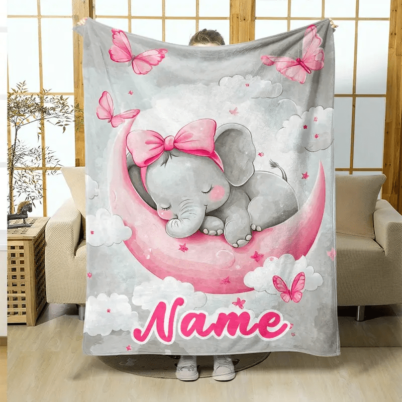 E-shop personalisierte Decke mit Namen, niedlicher auf dem Mond, personalisierter Druck, tragbare Decke – leichte, weiche warme Flanelldecke mit