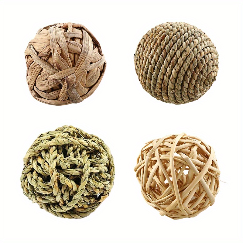 TEMU 4/5pcs Pet Balls Rabbit Toys Bunny Straw Rattan Woven Chewing Ball Biting Toys