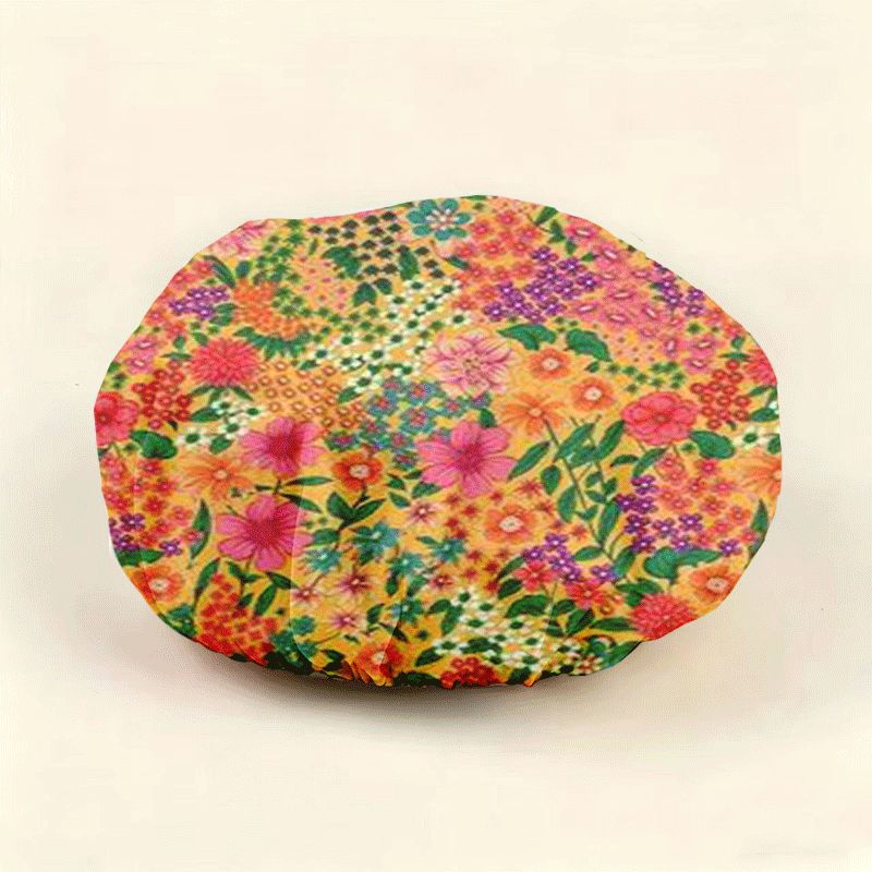 TEMU 1pc Yellow Base Full Painting Floral Print Shower , Pastoral Vintage Shower For Women, Home Bathing Shower , Reusable Hair Bath Accessory