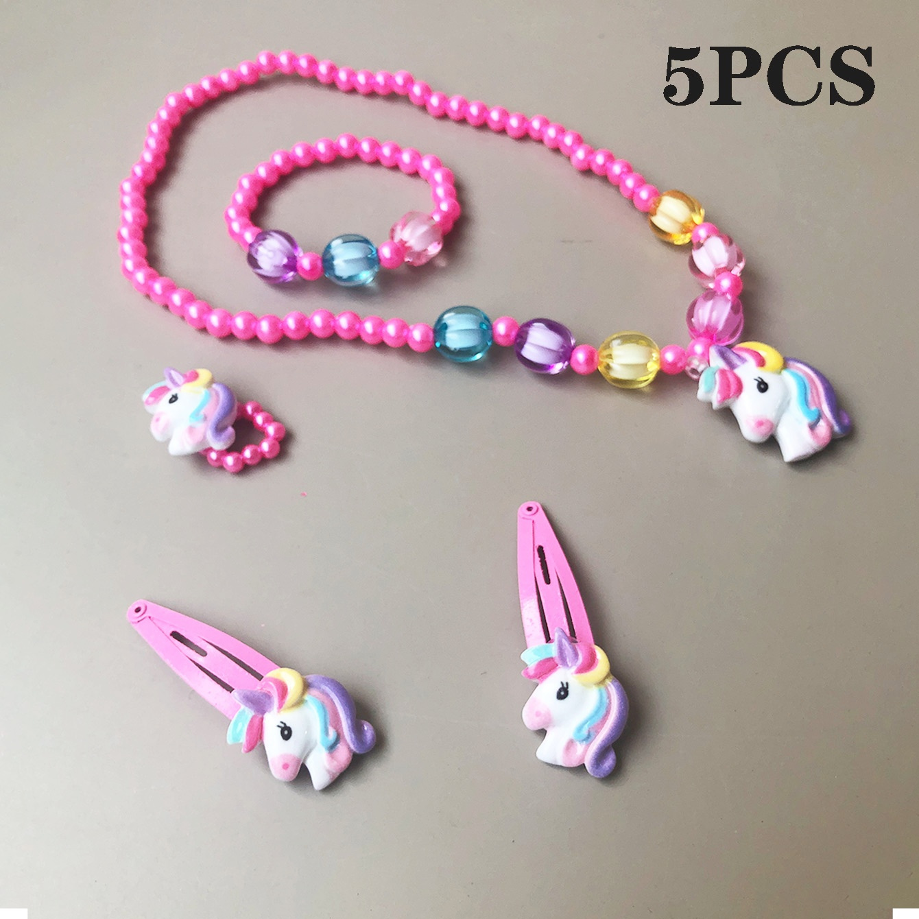 TEMU 5pcs Cute Unicorn Pendant Necklace & Hair Clip Setperfect Accessory Combo For Daily Wear And Outingsan Ideal Gift