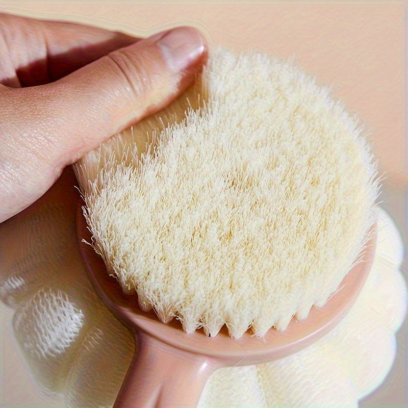 long handled double sided bath brush non electric exfoliating massage back scrubber and loofah sponge suitable for men and women light beige cleaning and exfoliating tool essential bathroom supplies and accessories suitable for   Product details 5