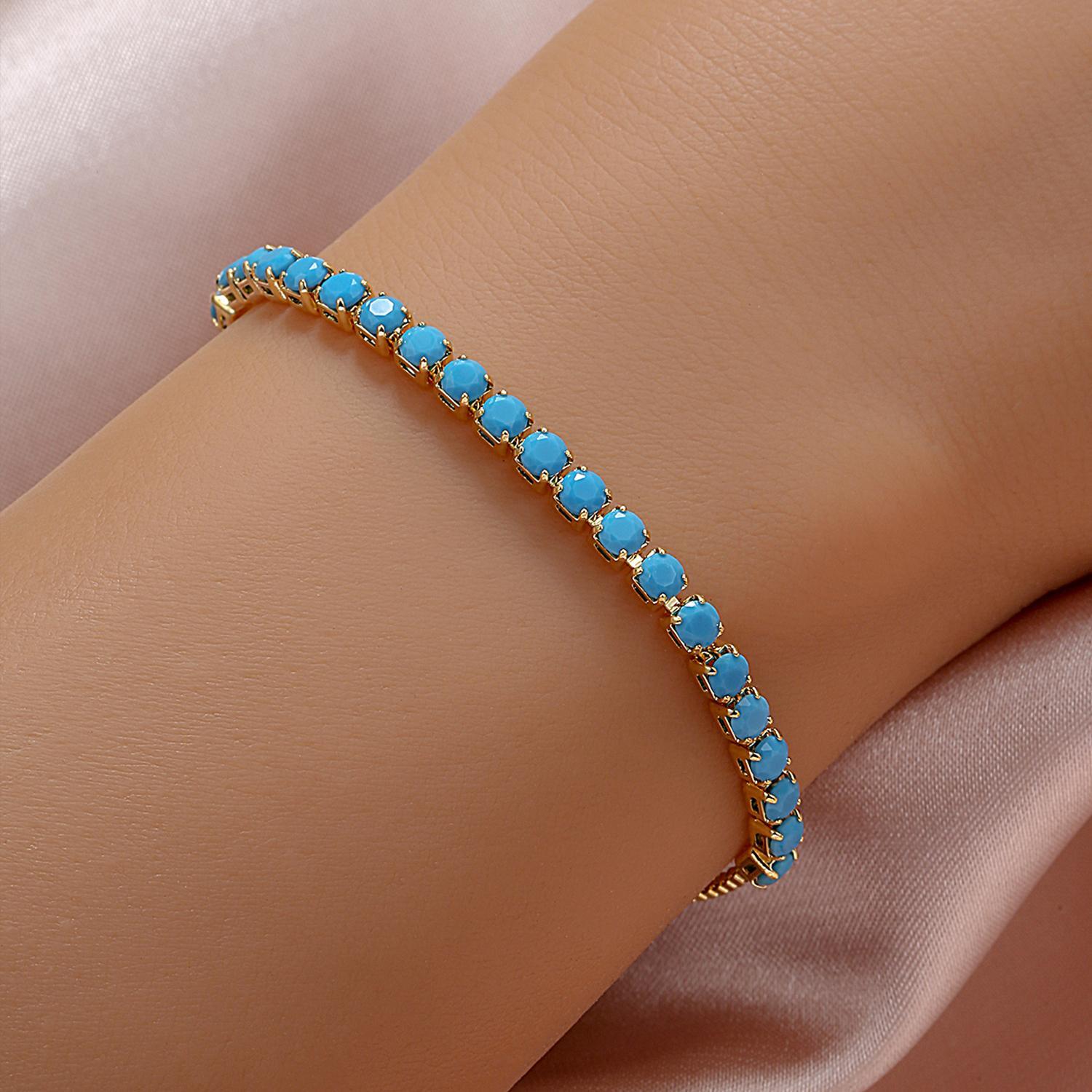 Fashionable Light Luxury Single Row Turquoise Elastic Adjustable