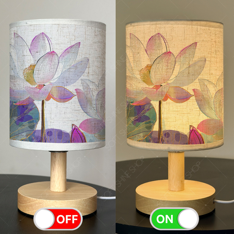 Print Table Lamp with Fabric Shade, USB-Powered LED Light