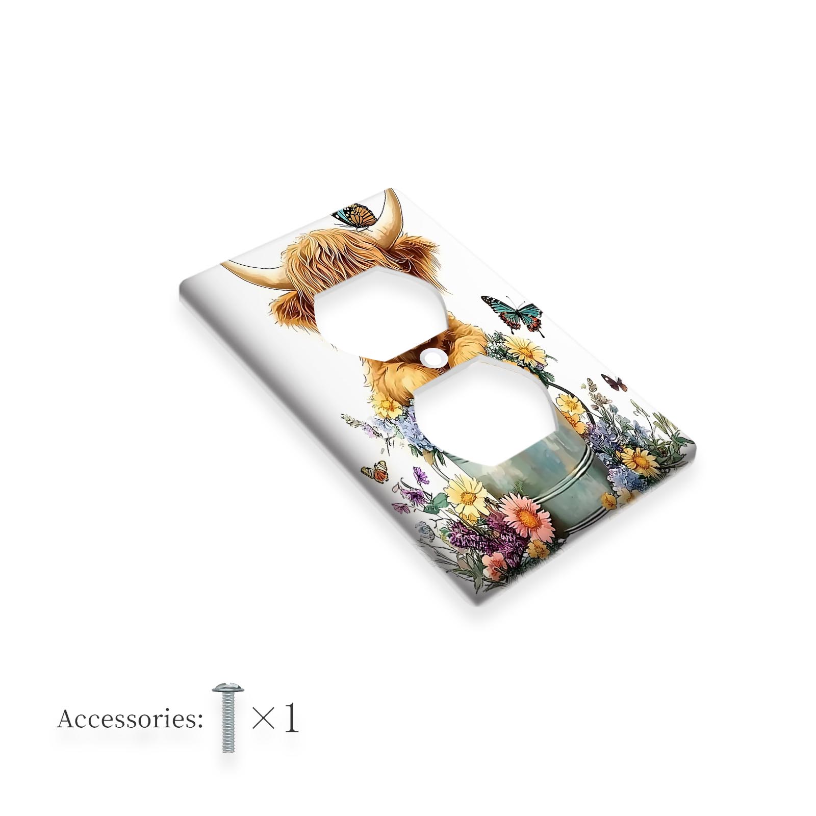 TEMU 1pc Floral Cow Design Wall Plate, Decorative Light Switch Cover, No Battery Required, Easy To Clean, Versatile For Indoor Outdoor Use, Home Decor For Bedroom, Kitchen, Bathroom