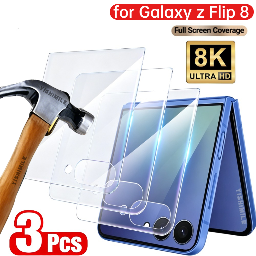 TEMU 3-pack Ultra Hd Tempered Glass Screen Protectors For For Galaxy Z Flip 8/7/7 Fe/6/5, Full Coverage, Scratch-resistant, , Case-friendly