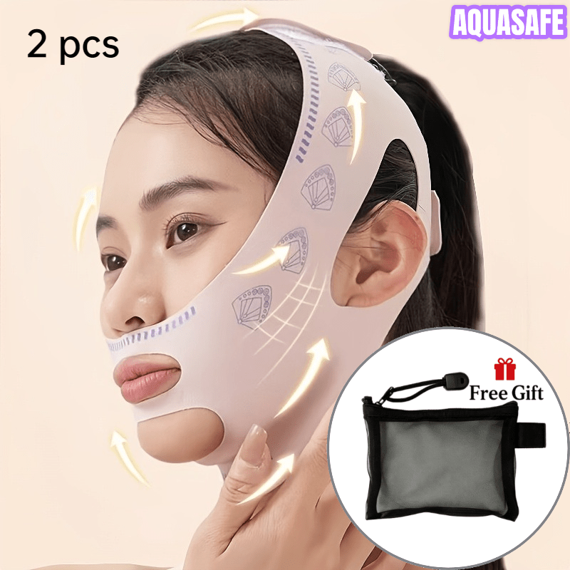 TEMU 2pcs Face Training Straps And 1pc Storage Bag - Adjustable V-face Lifting Straps, Double Chin Eliminator, Reusable Breathable Face Tightening