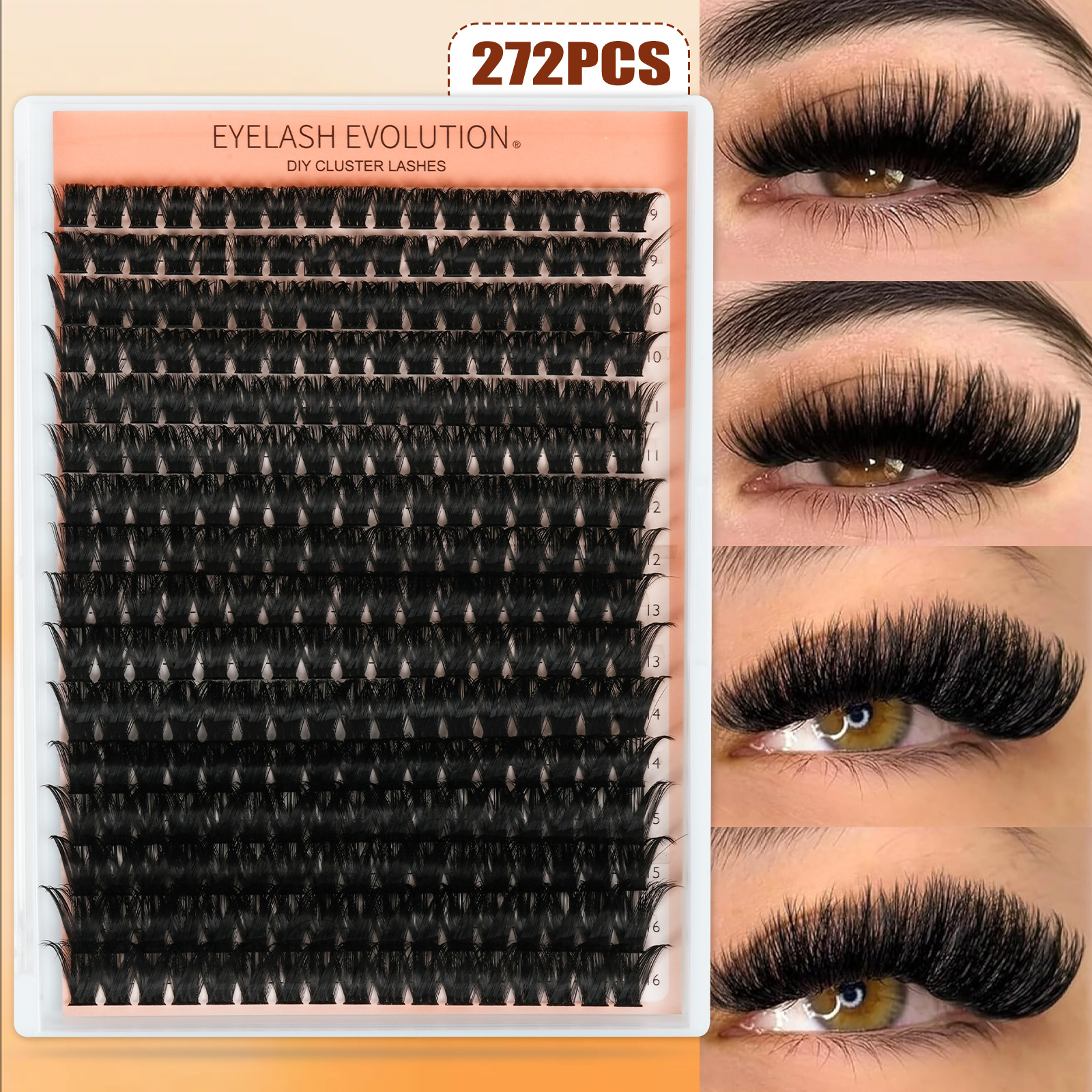 TEMU 5 Pairs Lashes/272 Clusters 100d Lash Clusters 9-16mm Mixed Length 3d Volume Fluffy Lightweight Soft Comfortable Reusable False Eyelash Set Long