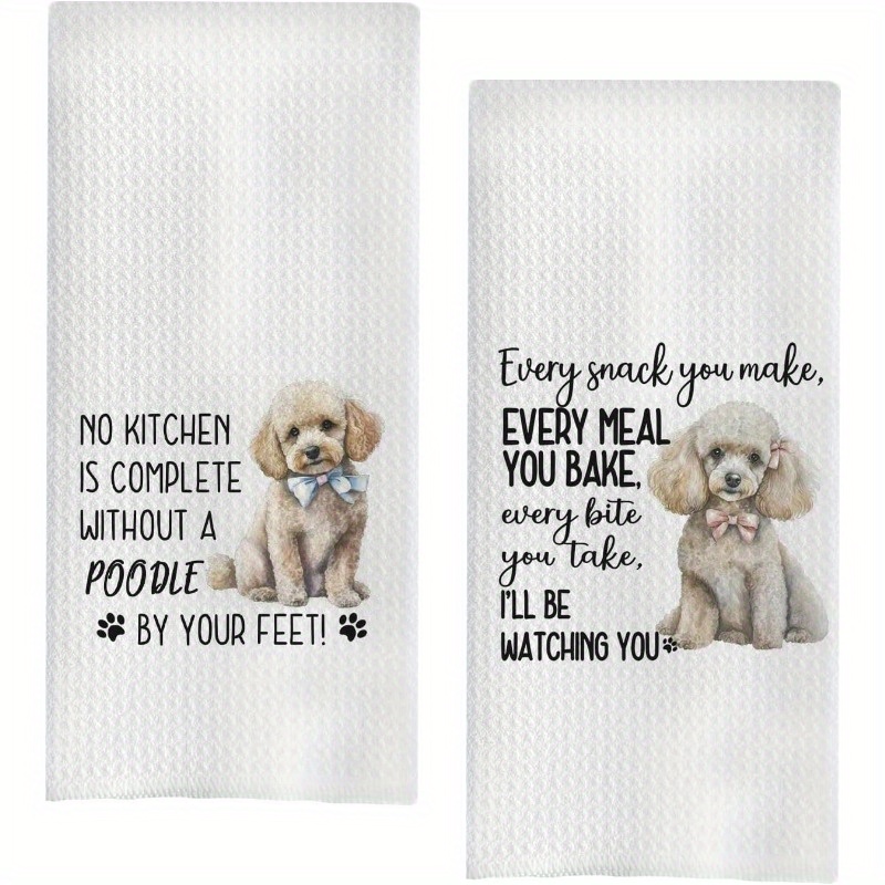 

2pcs Poodle-themed Kitchen Towels - , Machine Washable Polyester Hand & Tea Towels - Perfect Gift For Dog Lovers And Women