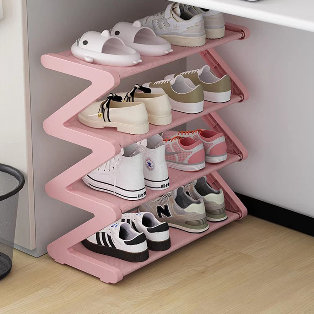TEMU 1pc 4-tier Z-shaped Shoe Rack - Space-saving Foldable Plastic Shoe Cabinet, Easy Assembly, Multi-functional Floor-standing Storage Shelf,