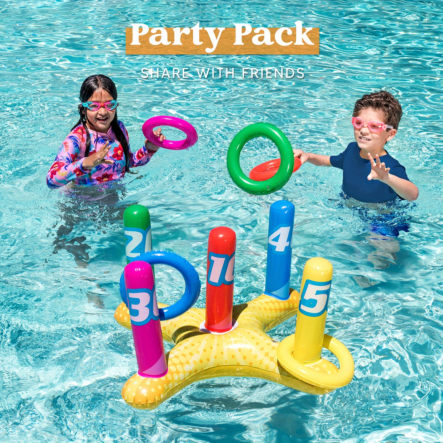 2 Sets Inflatable Pool Toss Game Combo Set Includes Ring Toss & Corn-Toss Game Floating Swimming Pool Party Games & Activities for Kids Adults Summer Party Fun