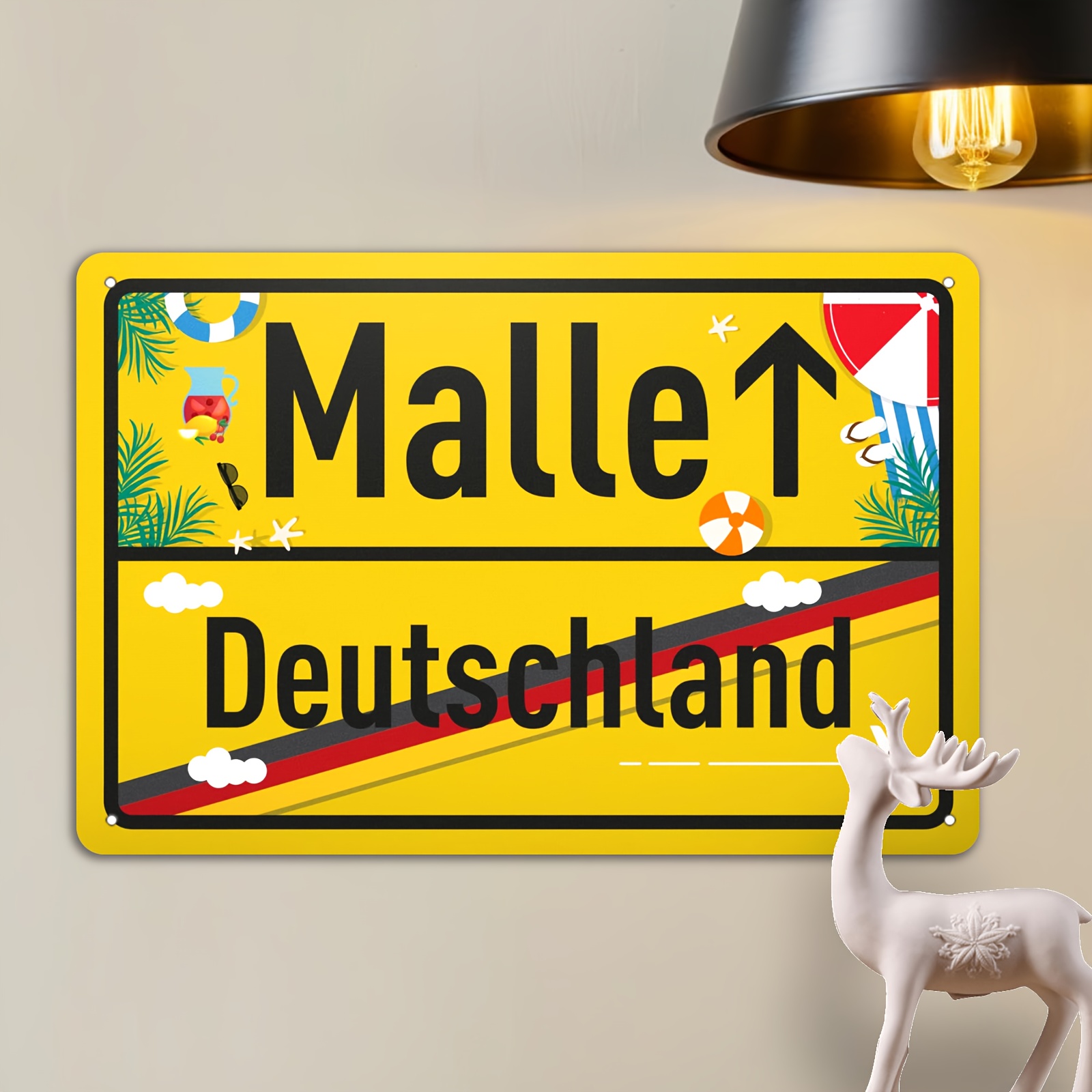 E-shop 2D Flat - Metallplakette -Schild für Malle Mallorca, für Geburtstagsdekorationen im Themenbereich. Eine tolle Geschenkidee für ihn, mit einem