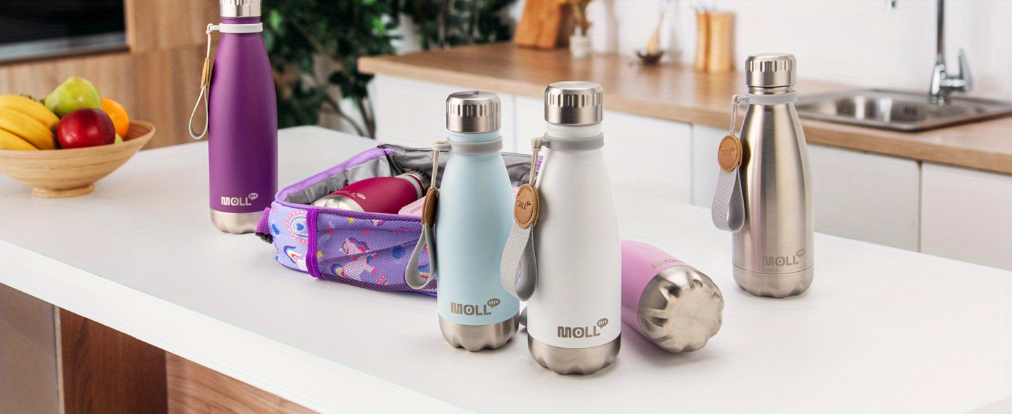 Bouteille d'eau en acier inoxydable étanche MOLLCITY avec couvercle isolé et poignée - Bouteille de voyage ovale en acier inoxydable 304 pour boissons chaudes et froides, compatible avec lave-vaisselle, aucune pile nécessaire, équipement de hydratation en plein air, design élégant, design étanche