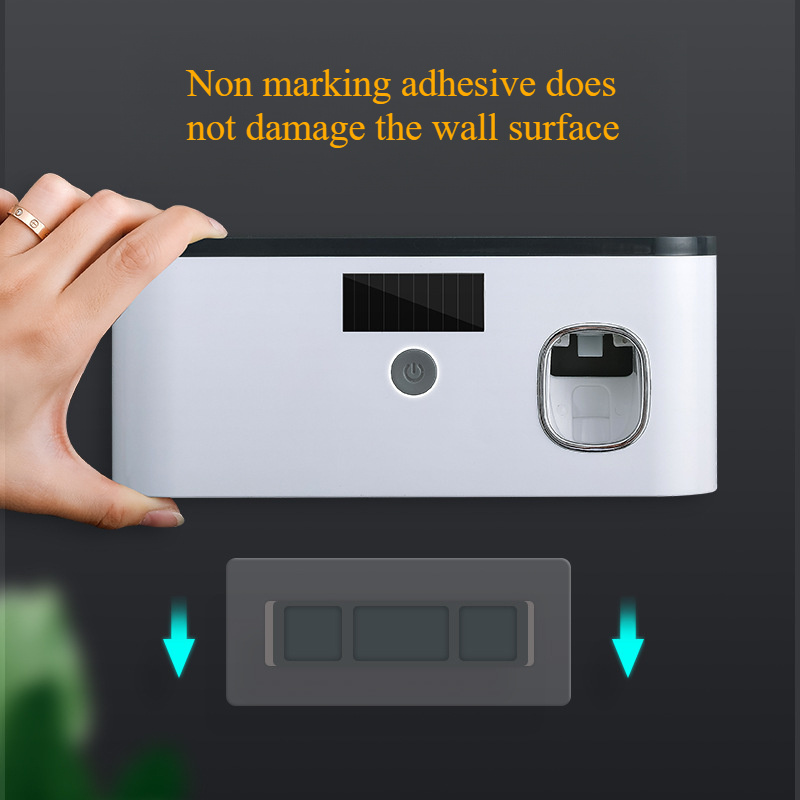 suporte de escova de dentes usb recarregável na parede com caixa de armazenamento - bateria de lítio, dispensador automático de pasta de dentes e suporte para - ideal para organização de casa de banho 3