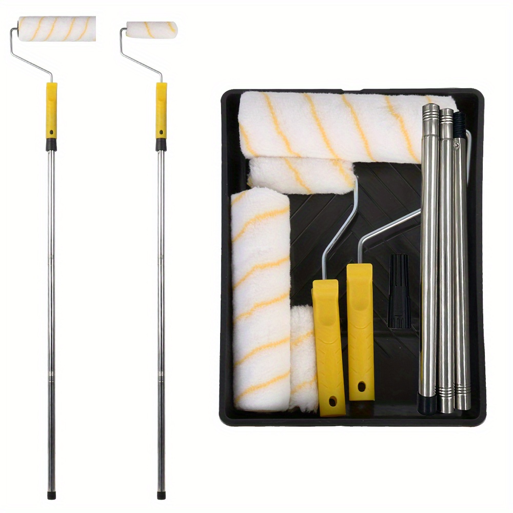 TEMU Paint Roller Set Paint Rollers With Extension Pole Tray Paint Brush Roller Sleeves For Painting Wall Ceiling