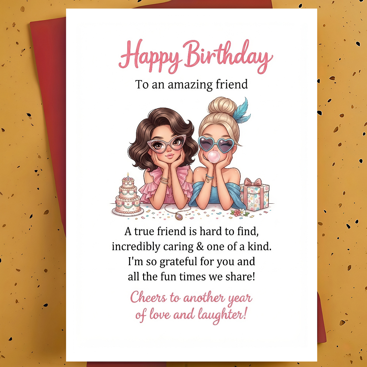 TEMU 1pc Birthday Card For Best Friend, Friend - Cute Female Cartoon Illustration, Sweet Friendship, Thickened, With Envelope