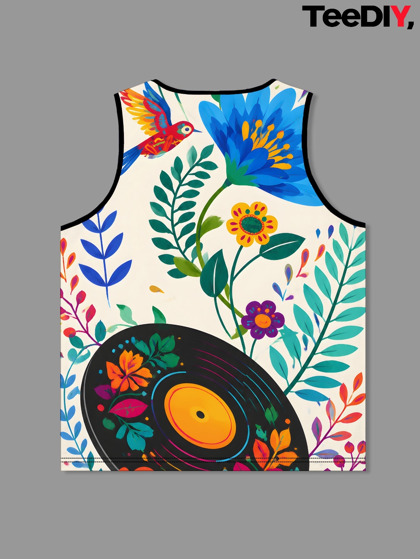   floral record bloom mens casual graphic print sleeveless short tank top suitable for summer beach boyfriend gift vacation daily wear printed design not textured  