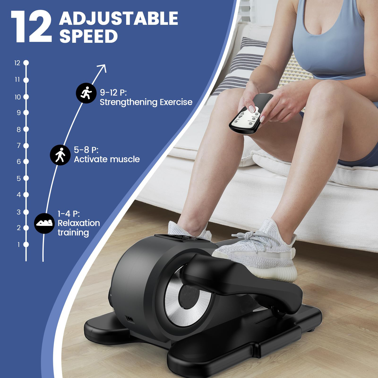 máquina elíptica   escritorio -   silenciosa, 12 niveles ajustables, máquina elíptica portátil y silenciosa, equipo de ejercicio de piernas de   impacto para sentarse, máquina de fitness para pies con control remoto, mini máquina elíptica para uso en el hogar