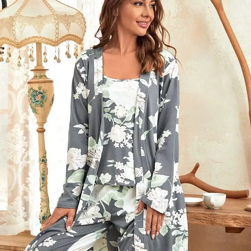 2025 new style home clothes for women three piece set including pure nightgown camisole nightdress and long pants Product details 0