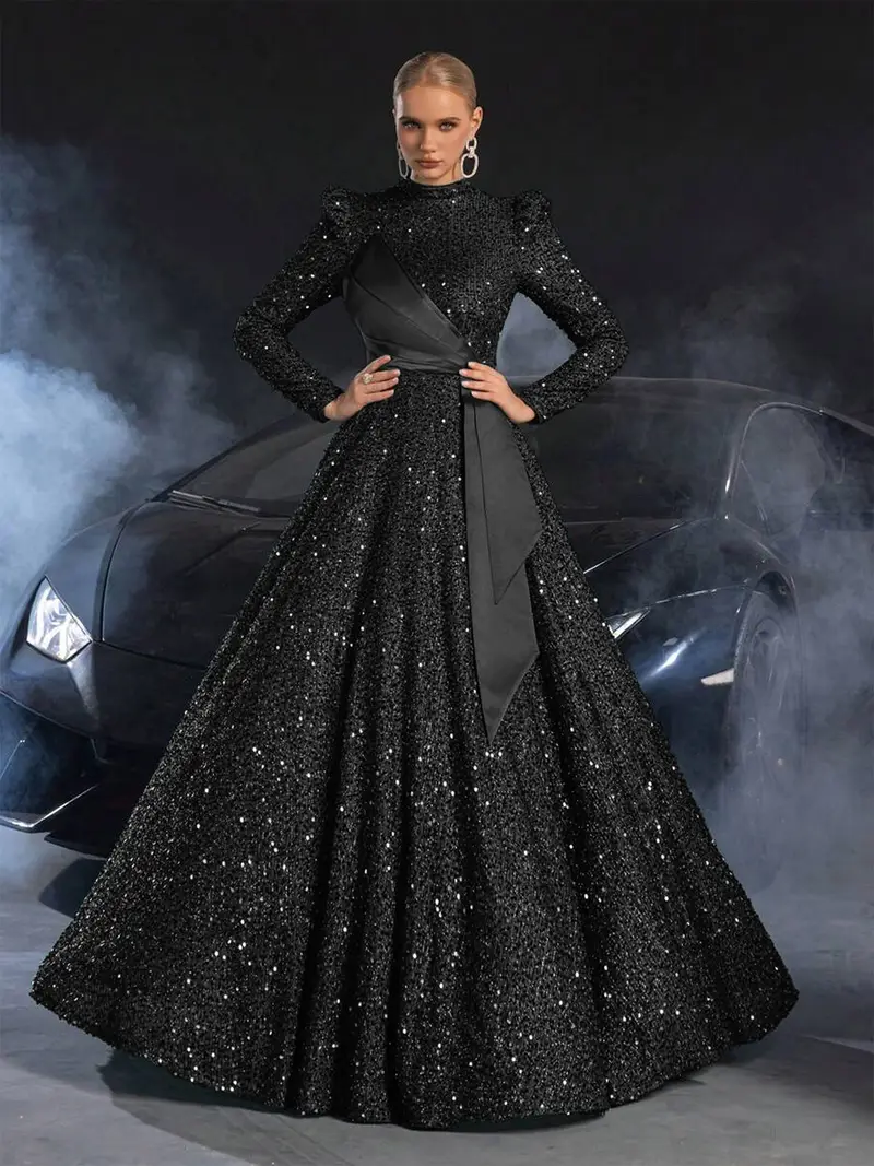 winter party dress long Missord White Sequin Bodycon Evening Dress Elegant Women Autumn Winter Long Sleeve High Neck Maxi
