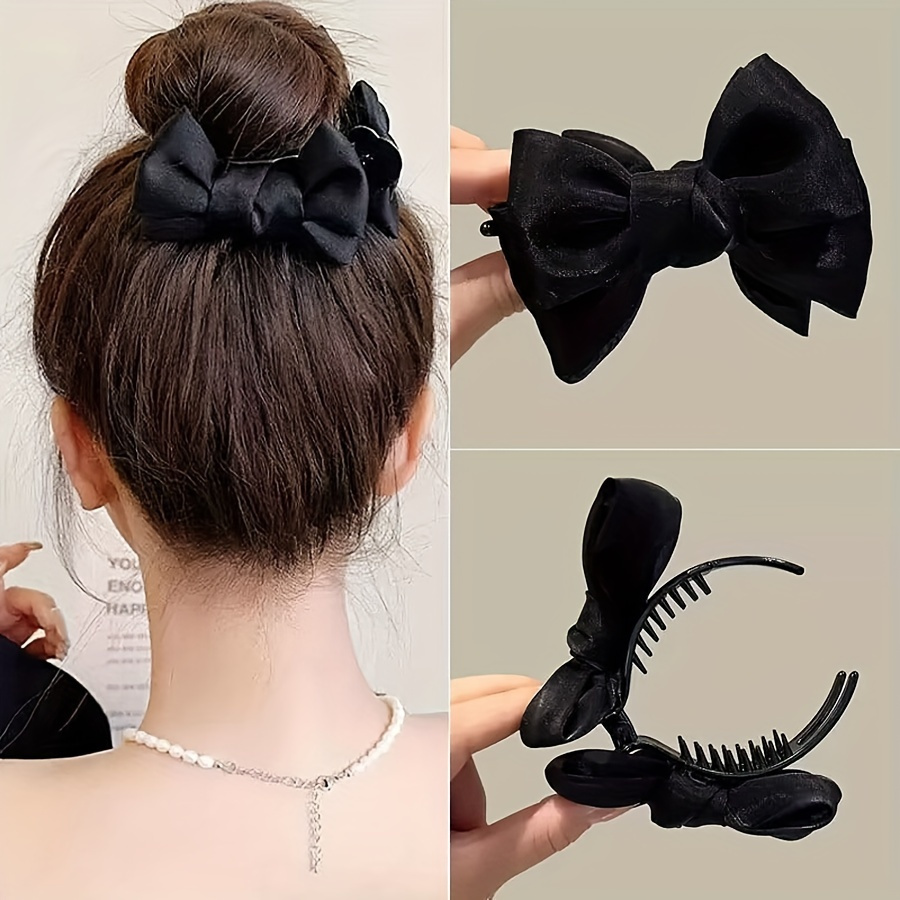 

Elegant Acrylic Bow Hairpin For Women, Non-slip Ponytail Holder, Vintage Style Solid Color Hair Accessory, Single Piece,