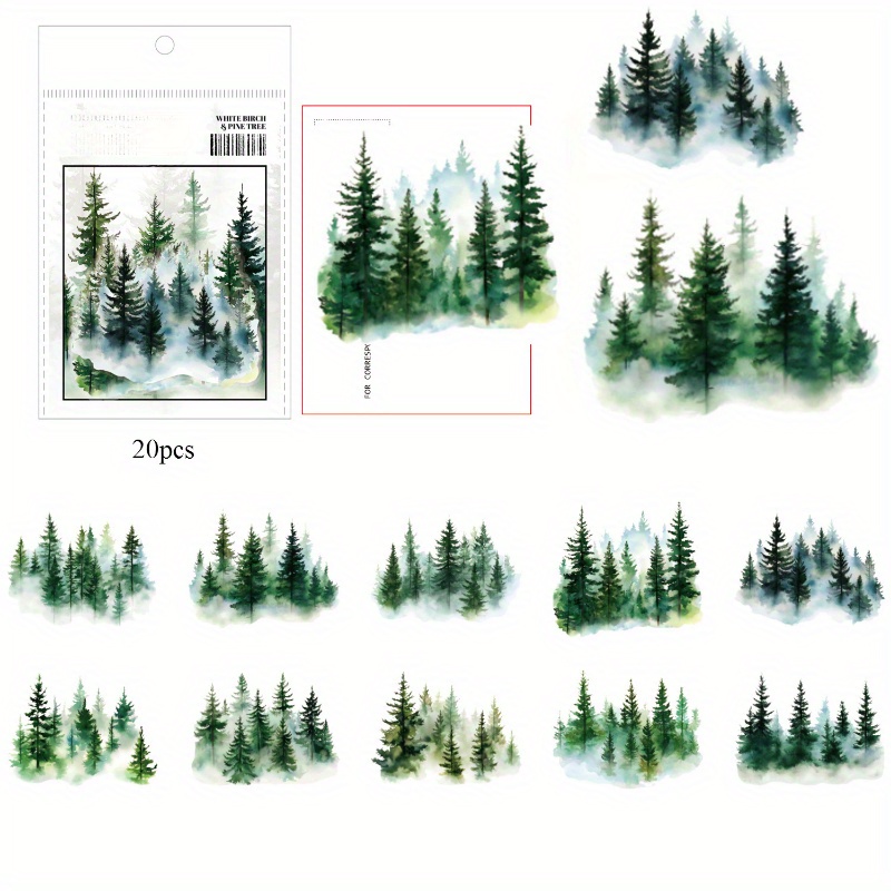 Image of 20pcs Of Birch And Pine Series Pet Stickers, Vintage Materials For Journals, Planner Additions For Office Notebooks