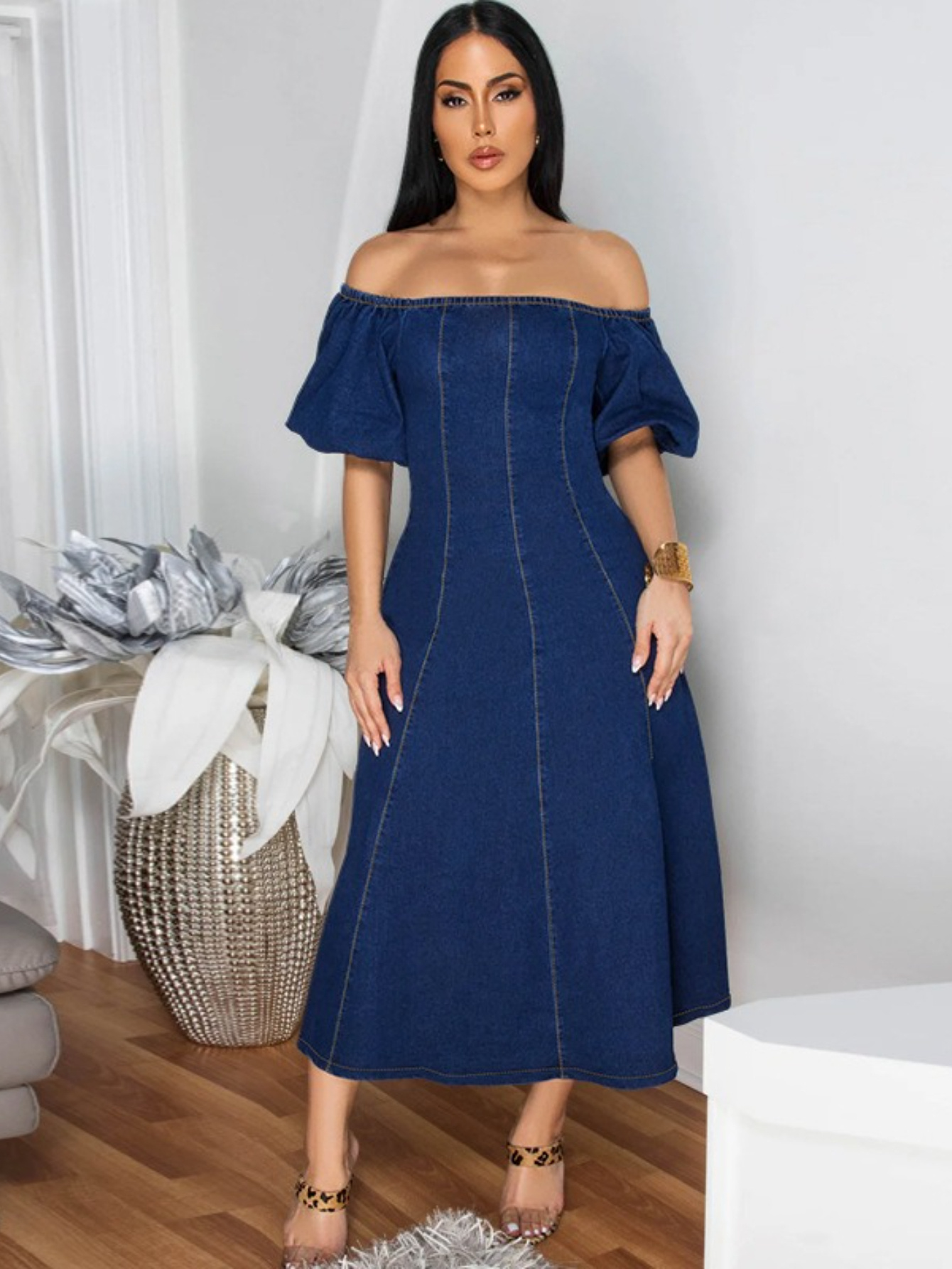 denim midi dress for women sold on Temu United States