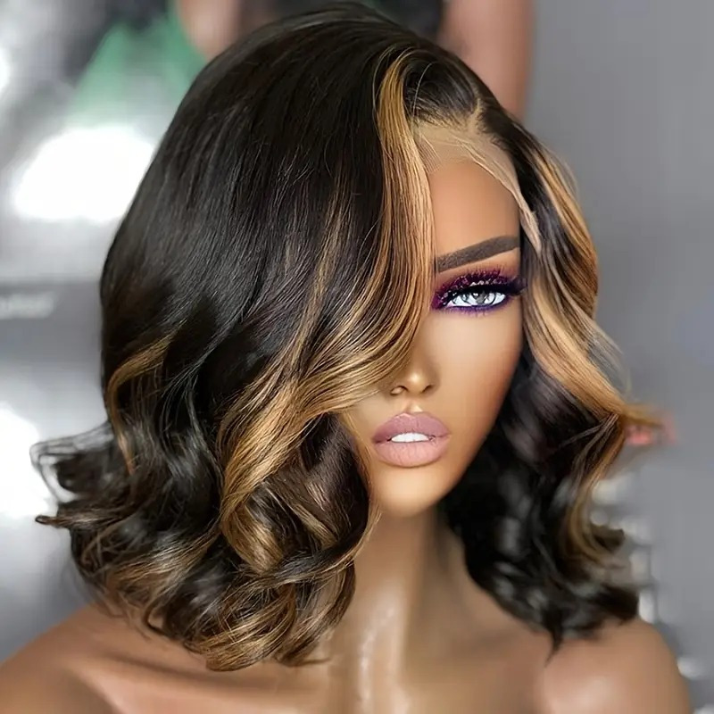 1B-30 Ombre Highlight Bob Wig Human Hair | 4x4 HD Lace Front | 200% Density Body Wave Short Wigs for | Pre-Plucked Natural Hairline | Elegant Ombre Colored Human Hair Wig, Fashion Accessory, Body Wave Texture, Full Luxurious Look