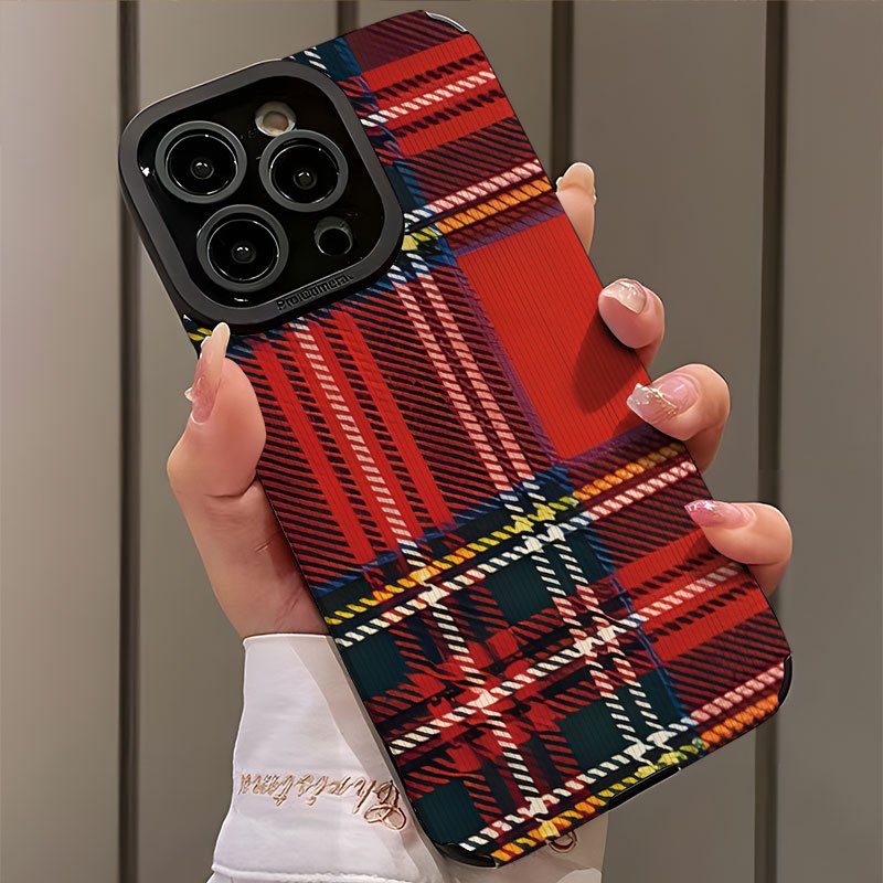 TEMU Phone Case - Luxurious Faux Leather Phone Case With A Scottish Tartan Pattern, Featuring Exquisite Design And High-quality Shock Resistance.