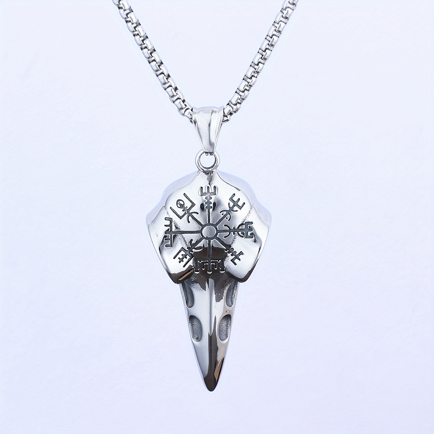E-shop Vintage 316L Edelstahl Herren-Anhänger Wikinger-Krähenkopf-Kompass-Halsketten-Anhänger