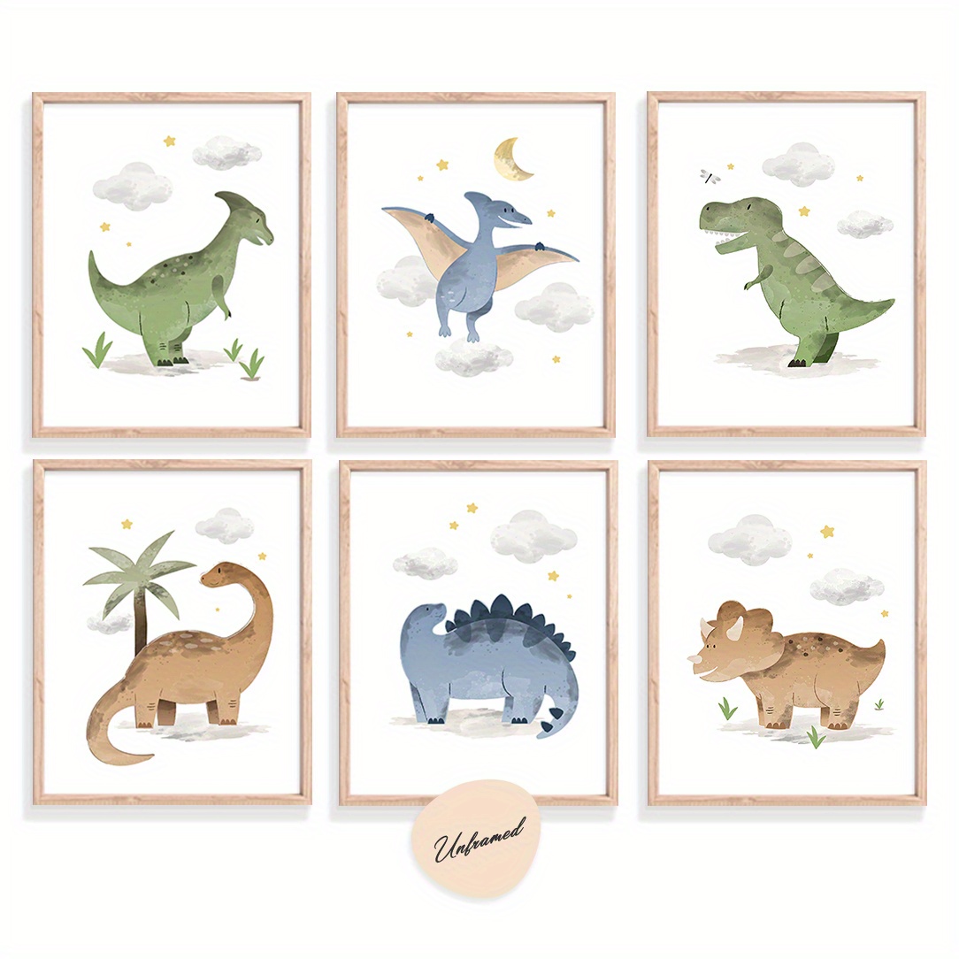 TEMU 6-pack Dinosaur Nursery Wall Art, Unframed 8x10 Inch Dino Prints, Cute Dinosaur Birthday Gift Set, Posters For Home, Classroom, Nursery, Dorm