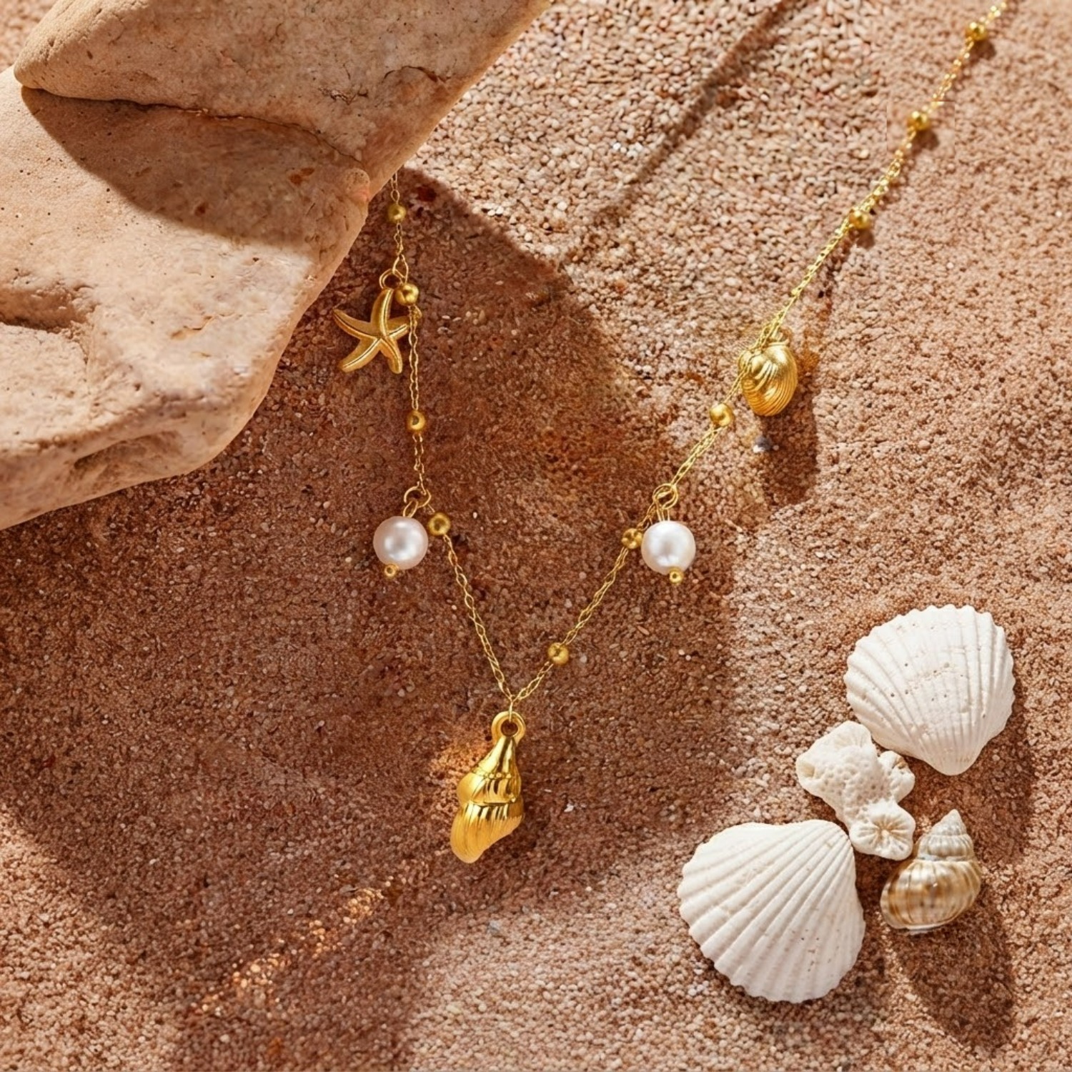 Bohemian Starfish & Seashell Pendant Necklace for Women, Beach Gift