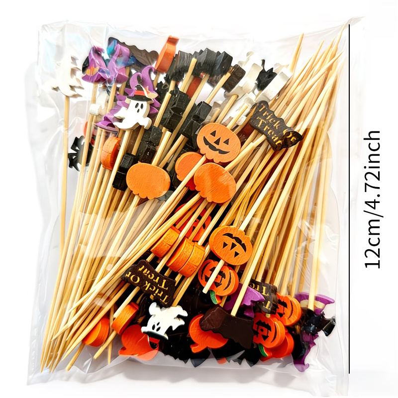 Image of Cute And Creative Halloween Themed 12.5cm/4.92in Disposable Fruit Decoration Labels And Cocktail Labels, Suitable For Bars, Restaurants, Themed Parties, Desserts, Cakes, And Fruit Platter Decoration