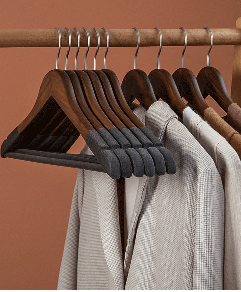8 High-Quality Velvet Wooden Hangers Made of Maple, Designed for Men'S Suits - Non-Slip Hangers - Luxurious Natural Wood And Velvet Hangers for Hanging Pants, Suits, Dresses, And Skirts - Featuring Non-Slip Chrome Hooks, Shoulder Notches