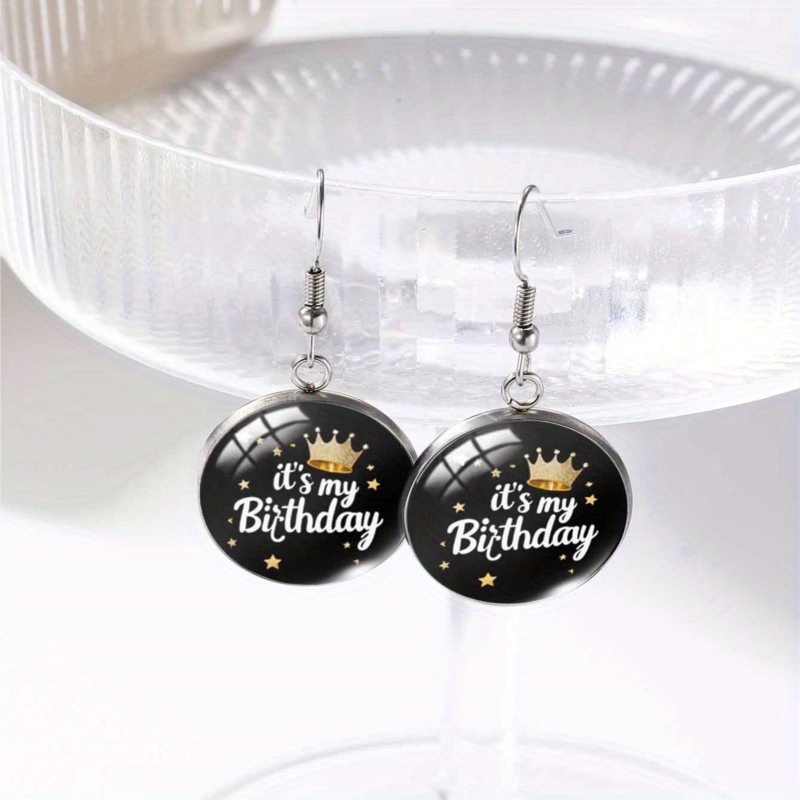 TEMU 1 Pair Bohemian Birthday Crown Earrings For & - Adorable Crown Suitable For Parties, Daily Wear, Christmas Gifts, Birthday Party Jewelry,