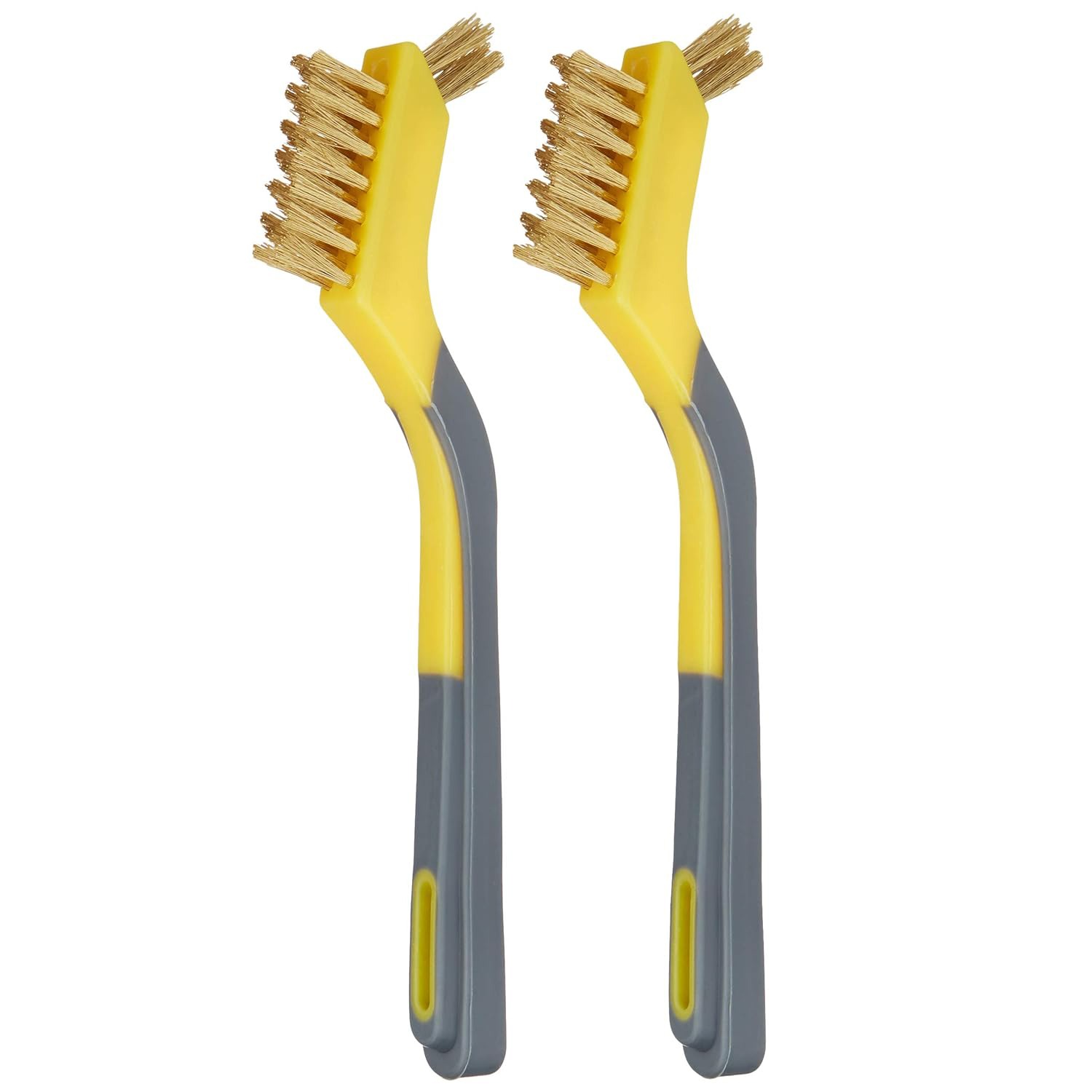 mini wire brushes for cleaning rust removal paint removal   ergonomic handle 1 2 inch yellow grey 2 pack