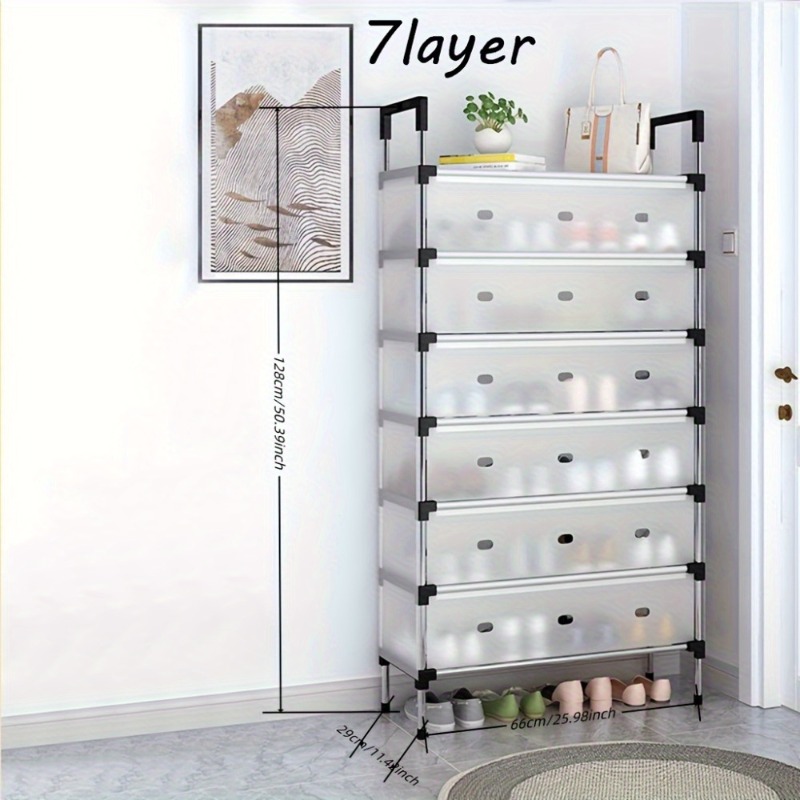 j32 1 7 layer heavy duty stainless steel shoe rack cabinet large capacity 7 layer shoe storage organizer with   door space saving vertical storage suitable for home   office rental house modern   3