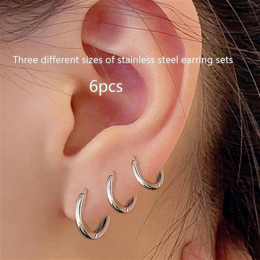 Golden Circle Earrings Set - 8 10 12mm Hoop Earrings