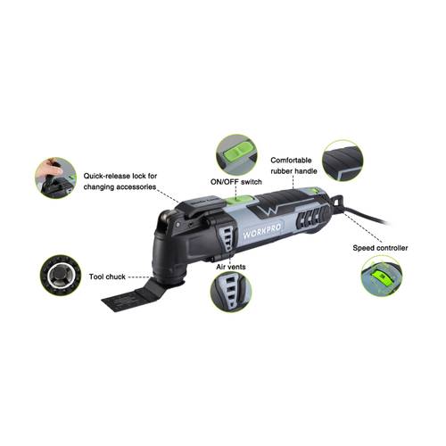 heavy duty corded oscillating multi tool kit lock speed variable angle settings 17pcs accessories suitable for diy removal carrying bag included