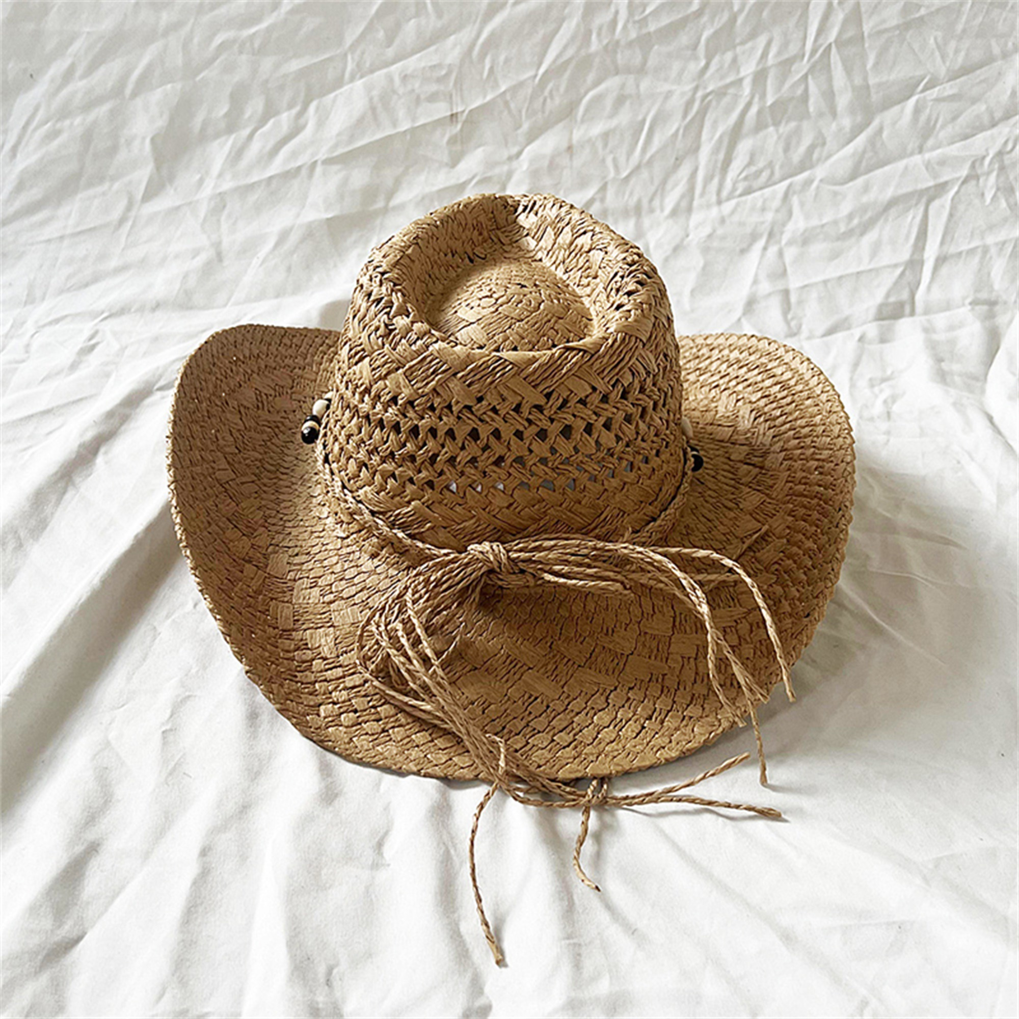 straw beach hat vintage cowboy hats women men western straw Temu