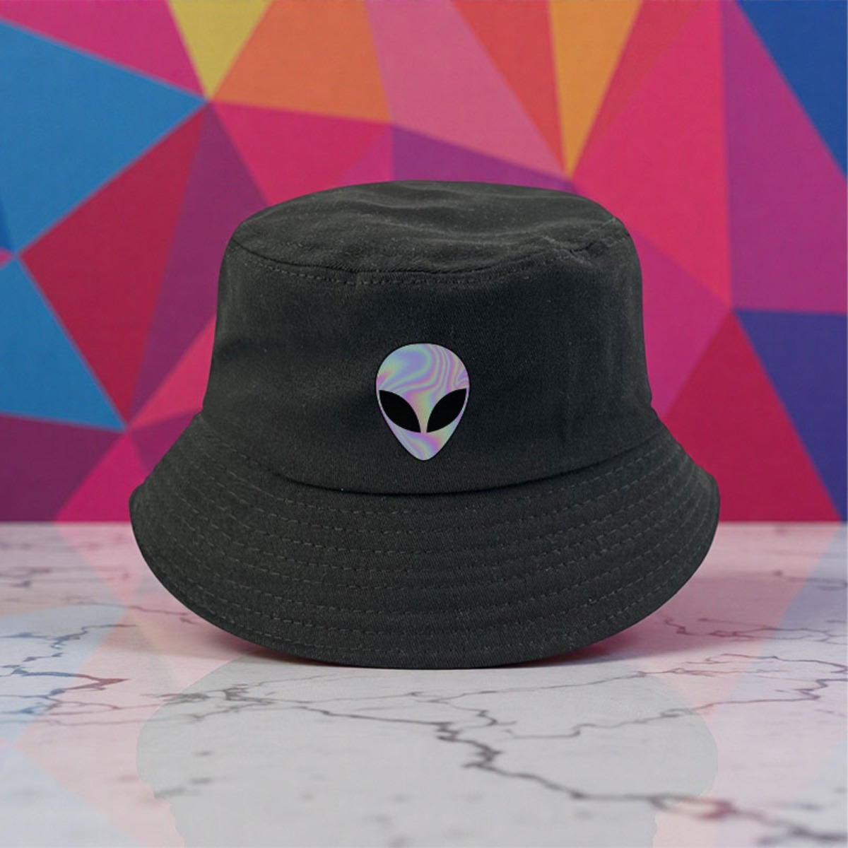 TEMU 1pc Ufo Logo Retro Streetwear Bucket Hat - Unisex Vintage With Ufo Print, Machine Washable Polyester Suitable For Street Dance, Outdoor, Themed
