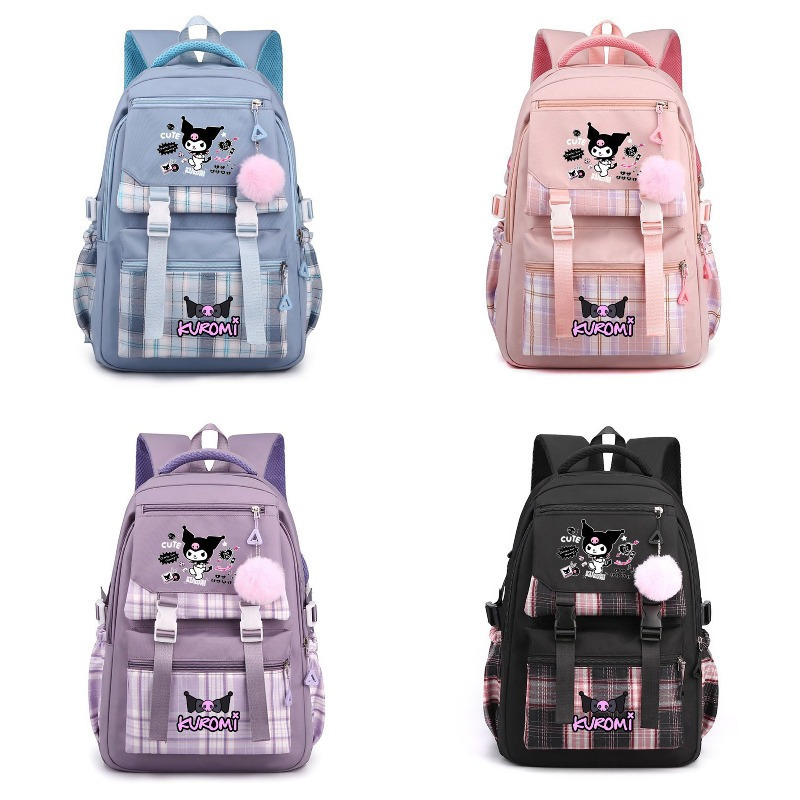 

Sanrio Kuromi Cartoon Print Backpack, Lightweight Nylon, Spacious College Style, Polyester Lined, Zipper Closure, Hand Washable, For Daily & School Trips