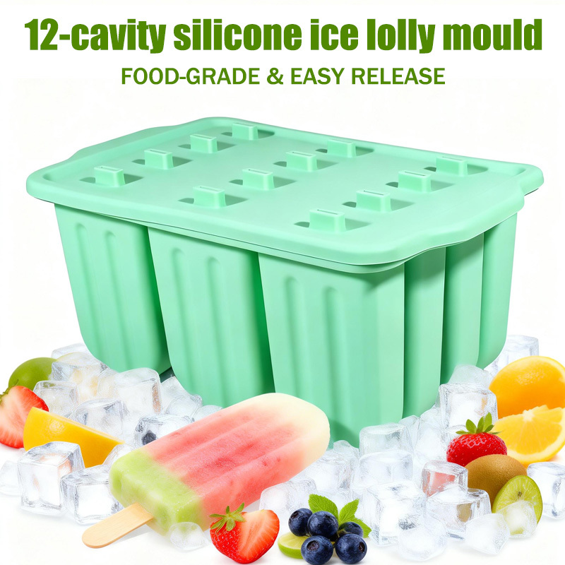 Image of Easy-to-demold Household Self-made 12pcs Silicone Ice Cream Mold With Cover Design Cream -to- Ice Cream Ice Cream Mold