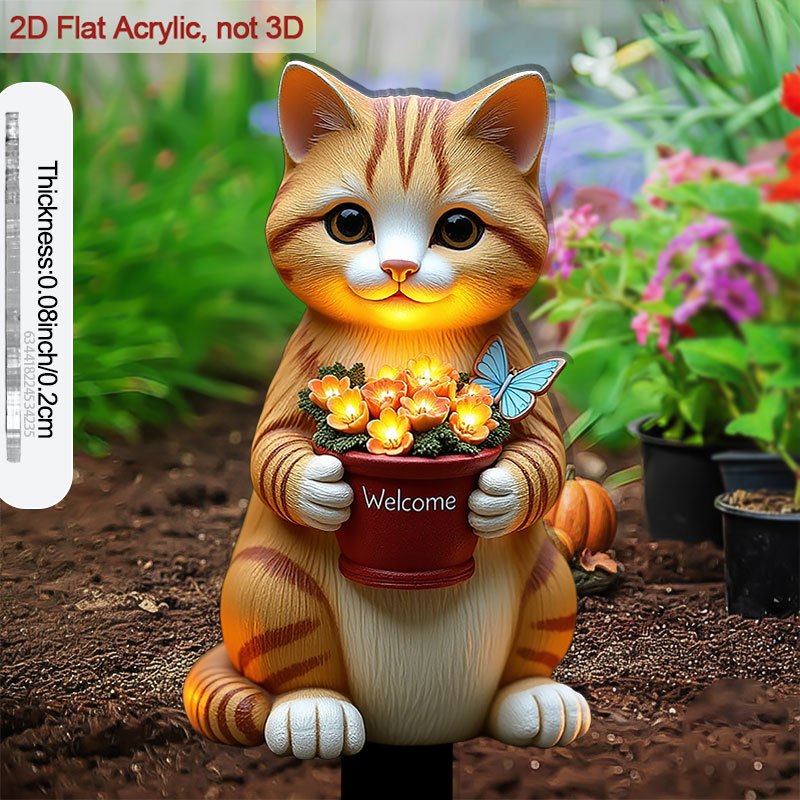 TEMU 2D Flat - 【2D Flat】 2D Flat - [2D Flat] 2D Flat Outdoor Garten Katze mit Blumentopf Dekoration - Erdspieß, Orangefarbene Katze hält roten
