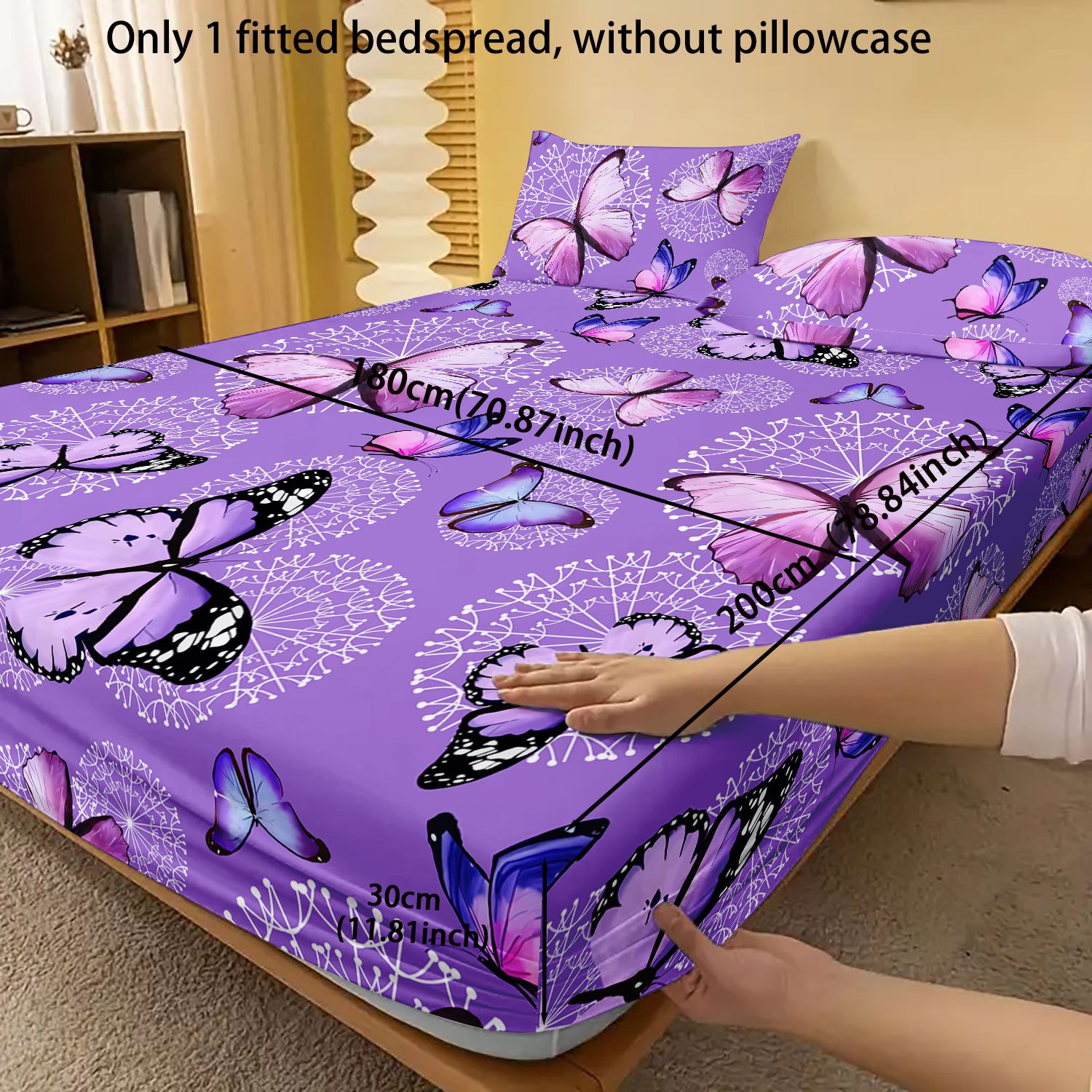 TEMU 1pc Purple-themed Print Fitted Bedspread, Soft Comfortable Bedding Fitted Sheet, For Bedroom, , With Deep Pocket, Fitted Bed Sheet Only, Without