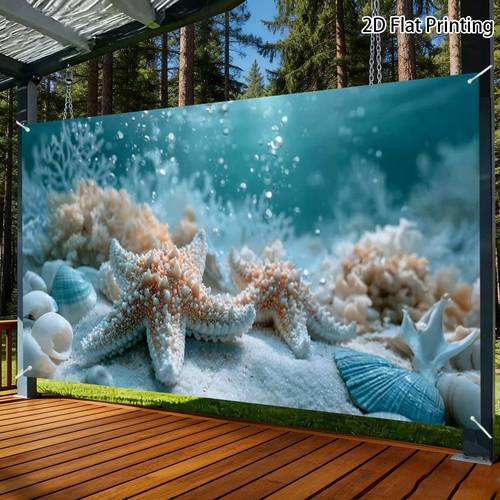 2d flat 1pc underwater scene garage door banner polyester fiber suitable for porch courtyard trim decorative fence event backdrop with fixing rope all kinds of festival and holiday events