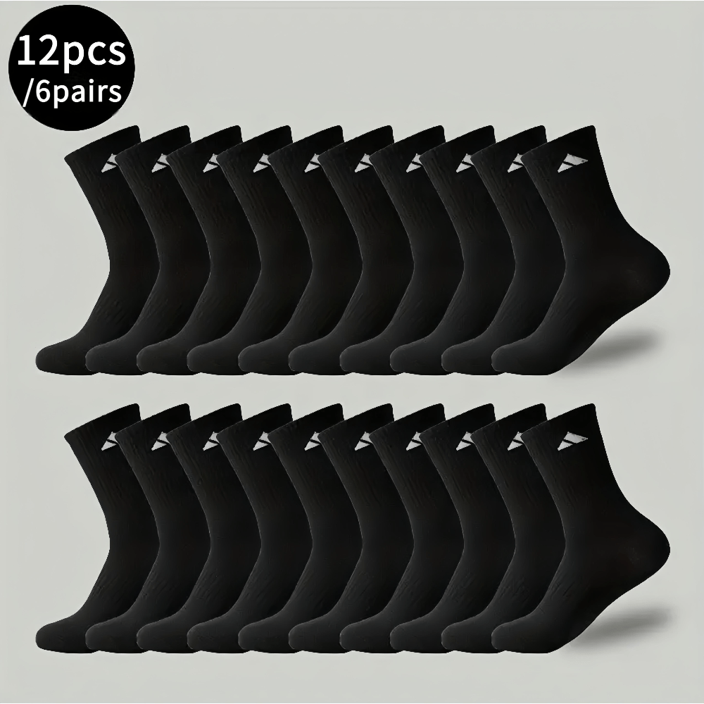 TEMU 12pcs/6pairs Men's Athletic Socks - Thickened Comfortable Fitness Running Socks - Moisture-wicking Breathable Fabric - Seamless Toe Design -